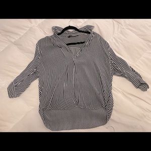 Navy blue and white striped blouse